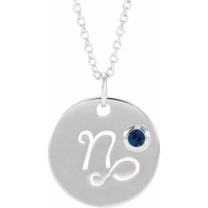 Platinum Natural Blue Sapphire Capricorn Zodiac 16-18" Necklace