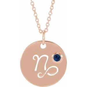 14K Rose Gold Natural Blue Sapphire Capricorn Zodiac 16-18" Necklace