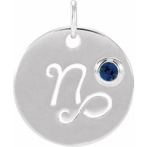 Platinum Natural Blue Sapphire Capricorn Zodiac Pendant