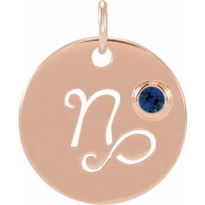 14K Rose Gold Natural Blue Sapphire Capricorn Zodiac Pendant