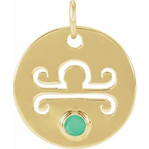 14K Yellow Gold Natural Green Chrysoprase Libra Zodiac Pendant