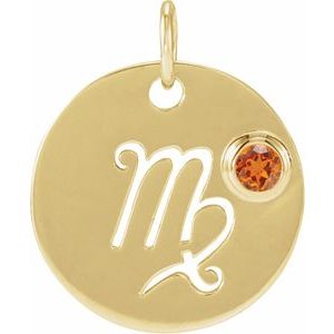 14K Yellow Gold Natural Spessartite Garnet Virgo Zodiac Pendant