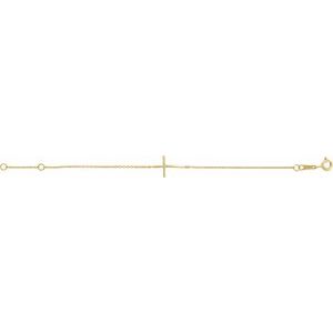14K Yellow Gold Imitation White Cubic Zirconia Sideways Youth Cross 5 1/2" Bracelet – image 2