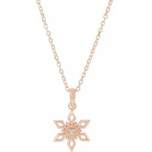 14K Rose Gold .01 CT Natural Diamond Snowflake 16-18" Necklace