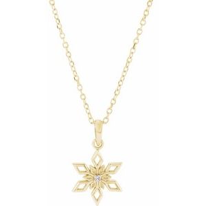14K Yellow Gold .01 CT Natural Diamond Snowflake 16-18" Necklace