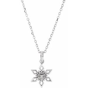 14K White Gold .01 CT Natural Diamond Snowflake 16-18" Necklace