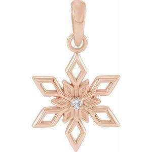 14K Rose Gold .01 CT Natural Diamond Snowflake Pendant