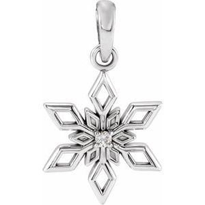 14K White Gold .01 CT Natural Diamond Snowflake Pendant