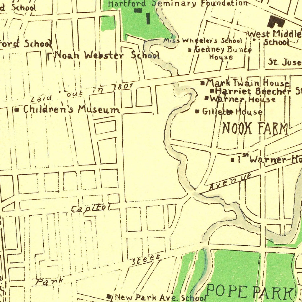 Vintage Map of Hartford, Connecticut 1933