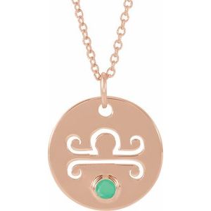 14K Rose Gold Natural Green Chrysoprase Libra Zodiac 16-18" Necklace
