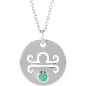 Sterling Silver Natural Green Chrysoprase Libra Zodiac 16-18" Necklace