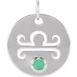Platinum Natural Green Chrysoprase Libra Zodiac Pendant