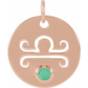 14K Rose Gold Natural Green Chrysoprase Libra Zodiac Pendant