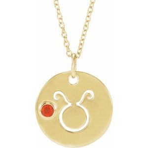 14K Yellow Gold Natural Mexican Fire Opal Taurus Zodiac 16-18" Necklace