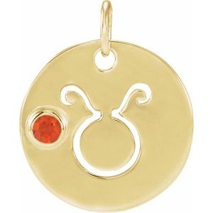 14K Yellow Gold Natural Mexican Fire Opal Taurus Zodiac Pendant