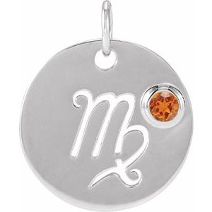 14K White Gold Natural Spessartite Garnet Virgo Zodiac Pendant