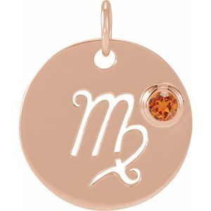 14K Rose Gold Natural Spessartite Garnet Virgo Zodiac Pendant