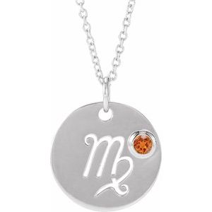 Sterling Silver Natural Spessartite Garnet Virgo Zodiac 16-18" Necklace