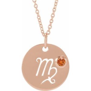 14K Rose Gold Natural Spessartite Garnet Virgo Zodiac 16-18" Necklace