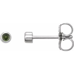 14K White Gold Natural Green Tourmaline Micro Bezel-Set Earrings