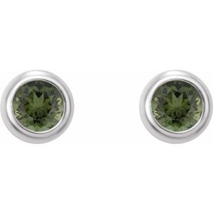 14K White Gold 2 mm Round Natural Green Tourmaline Micro Bezel-Set Earrings