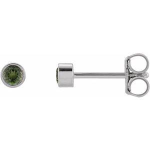 Platinum Natural Green Tourmaline Micro Bezel-Set Earrings