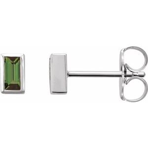 Platinum Natural Green Tourmaline Bezel-Set Earrings