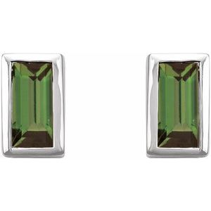 14K White Gold Natural Green Tourmaline Bezel-Set Earrings – image 2
