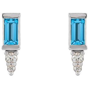 14K White Gold Natural Swiss Blue Topaz & .03 CTW Natural Diamond Bar Earrings – image 2
