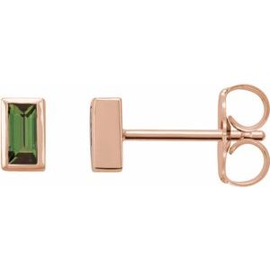 14K Rose Gold Natural Green Tourmaline Bezel-Set Earrings