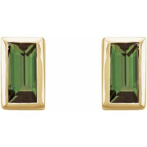 14K Yellow Gold Natural Green Tourmaline Bezel-Set Earrings