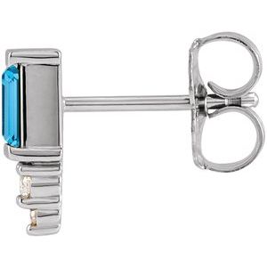 14K White Gold Natural Swiss Blue Topaz & .02 CTW Natural Diamond Bar Earring – image 2