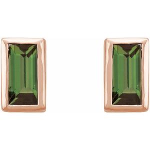 14K Rose Gold Natural Green Tourmaline Bezel-Set Earrings – image 2