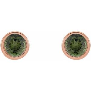 14K Rose Gold Natural Green Tourmaline Micro Bezel-Set Earrings – image 2