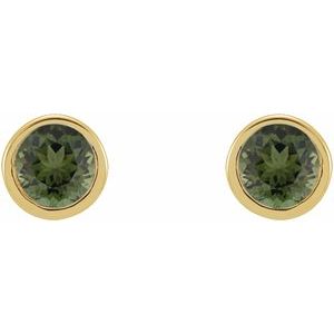 14K Yellow Gold Natural Green Tourmaline Micro Bezel-Set Earrings – image 2