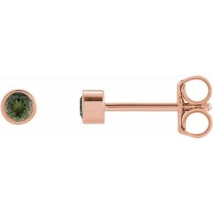 14K Rose Gold Natural Green Tourmaline Micro Bezel-Set Earring