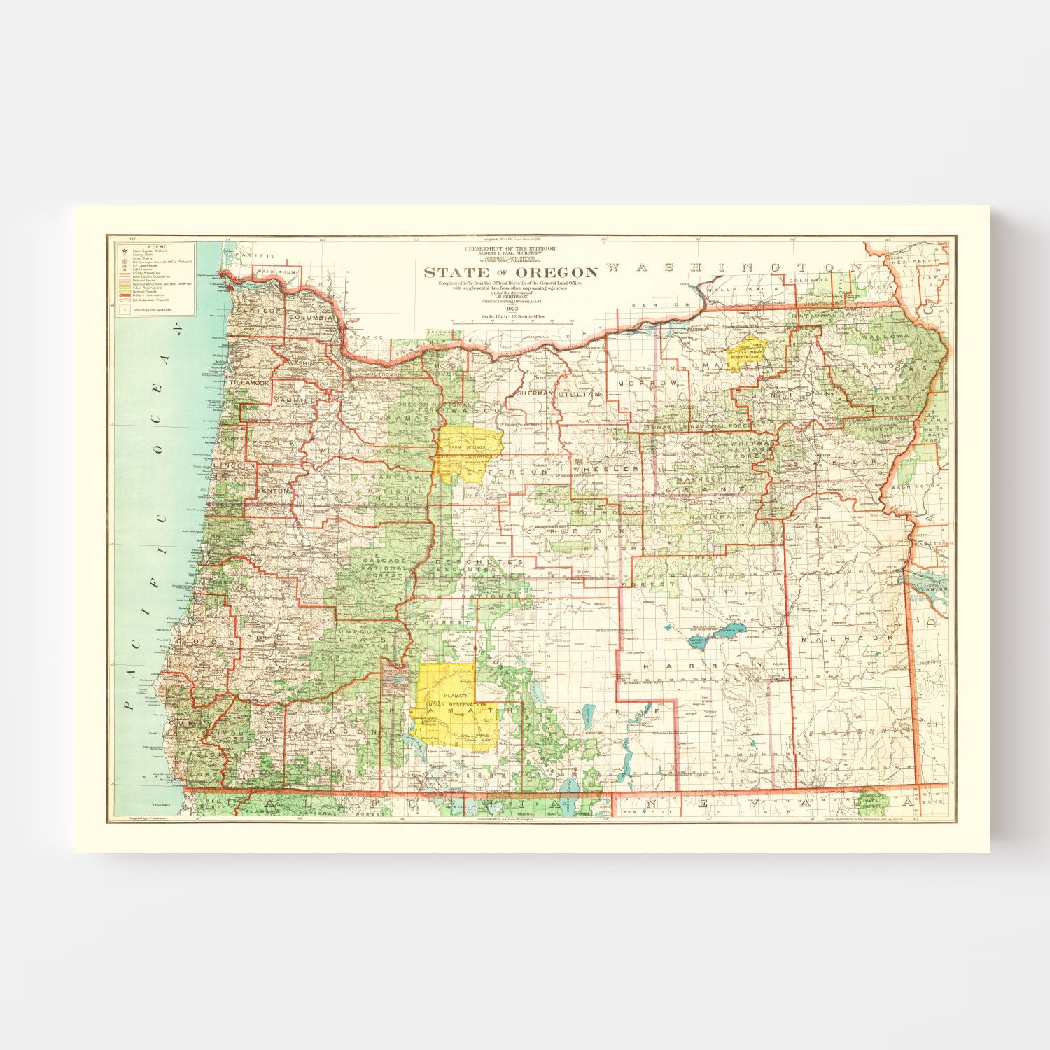 Vintage Map of Oregon 1922