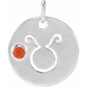 14K White Gold Natural Mexican Fire Opal Taurus Zodiac Pendant
