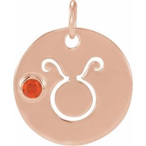 14K Rose Gold Natural Mexican Fire Opal Taurus Zodiac Pendant