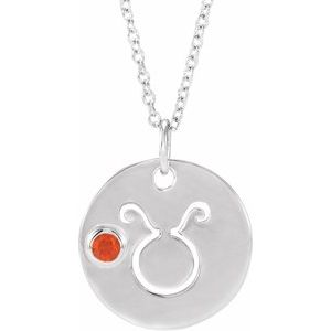 Platinum Natural Mexican Fire Opal Taurus Zodiac 16-18" Necklace