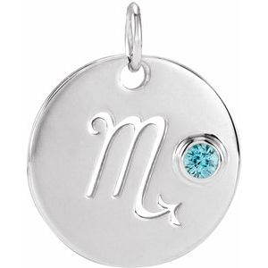 Sterling Silver Natural Blue Zircon Scorpio Zodiac Pendant