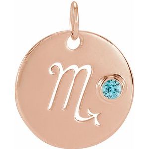 14K Rose Gold Natural Blue Zircon Scorpio Zodiac Pendant