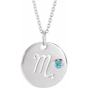 Sterling Silver Natural Blue Zircon Scorpio Zodiac 16-18" Necklace