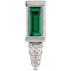 14K White Gold Natural Green Tourmaline & .02 CTW Natural Diamond Bar Earring
