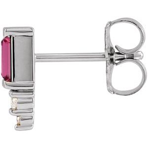 Platinum Natural Pink Tourmaline & .02 CTW Natural Diamond Bar Earring – image 2