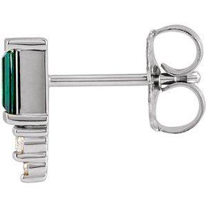 14K White Gold Natural Green Tourmaline & .02 CTW Natural Diamond Bar Earring – image 2