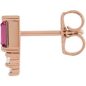 14K Rose Gold Natural Pink Tourmaline & .02 CTW Natural Diamond Bar Earring