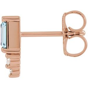 14K Rose Gold Natural Sky Blue Topaz & .02 CTW Natural Diamond Bar Earring – image 2