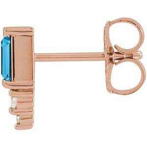 14K Rose Gold Natural Swiss Blue Topaz & .02 CTW Natural Diamond Bar Earring – image 2