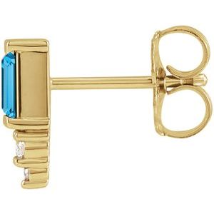 14K Yellow Gold Natural Swiss Blue Topaz & .02 CTW Natural Diamond Bar Earring – image 2
